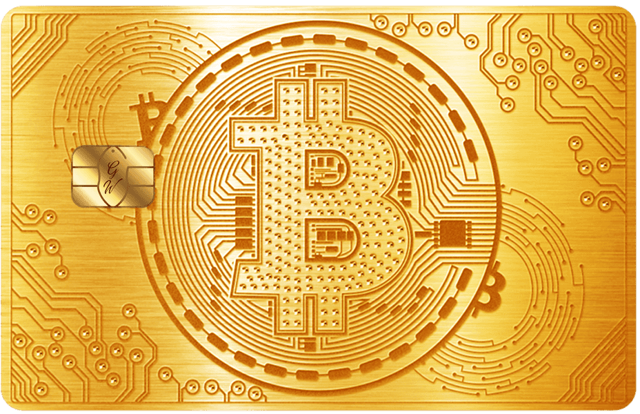 Gold card with Bitcoin symbol and Visa logo