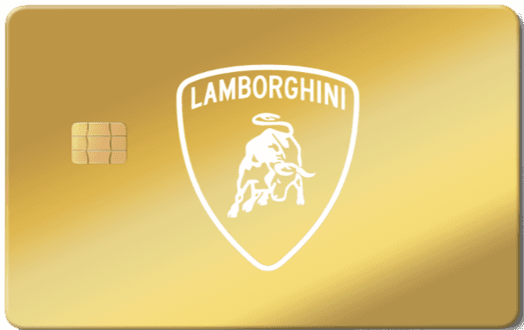 Gold metal card with Lamborghini logo and chip, luxury custom design