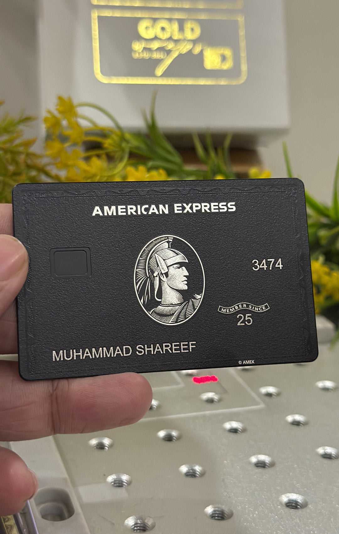 Black AMX metal card luxury design - American Express inspired ATM card
