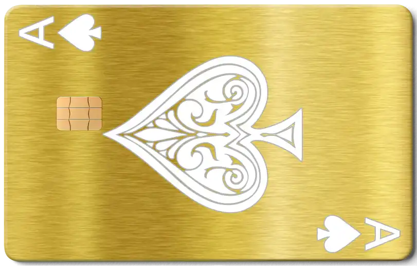 Ace of Spades brushed gold metal card with ornate spade design and chip
