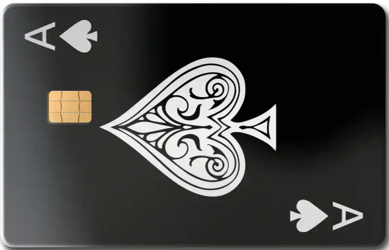 Metal Ace of Spades playing card with black mirror finish and smart chip design