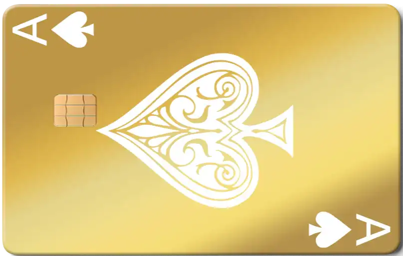 Gold metal Ace of Spades card with white spade design and chip insert