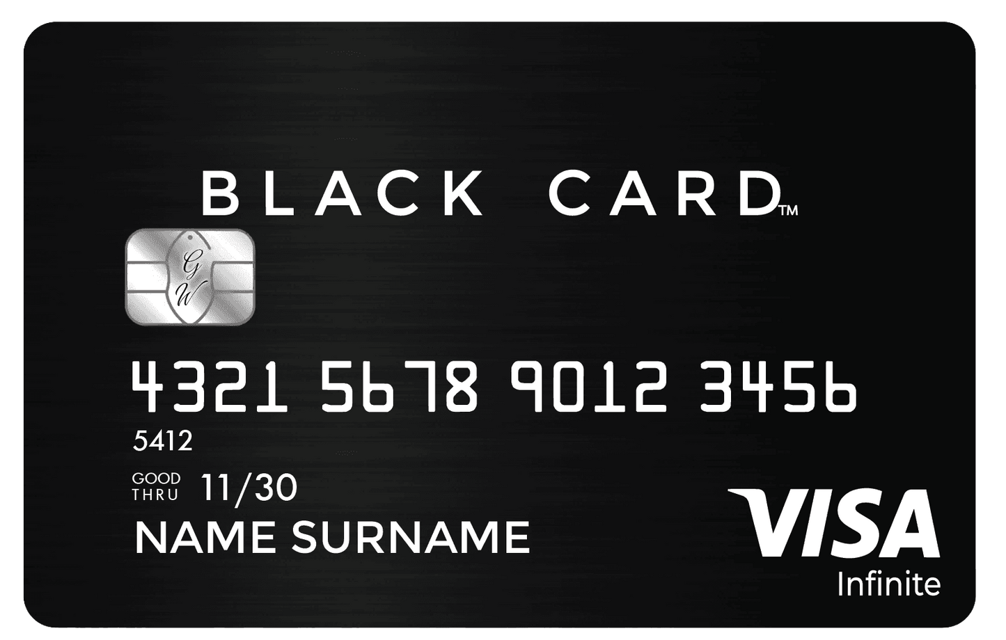 Metal Black Card VISA Infinite with chip, embossed numbers, and brushed black finish