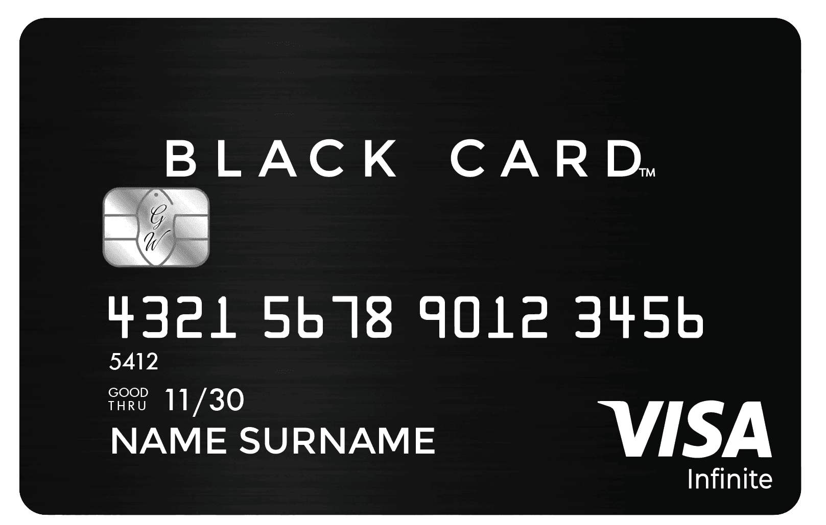 Metal Black Card VISA Infinite with chip, embossed numbers, and brushed black finish
