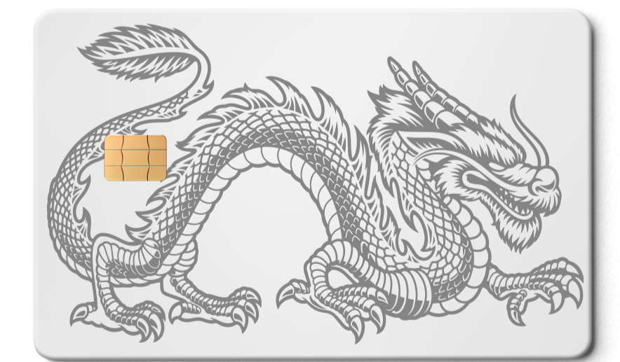 White metal card with detailed silver dragon design and gold chip