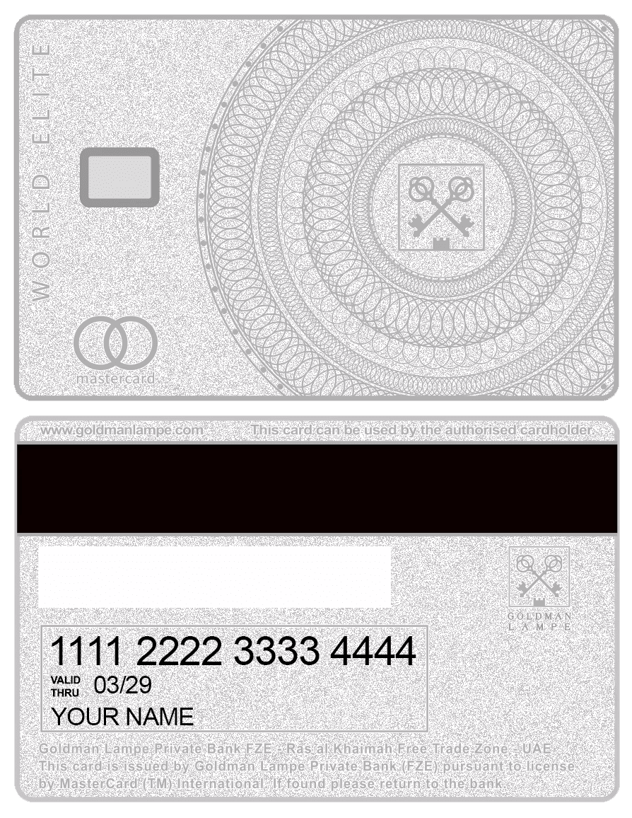Silver metal credit card with chip, intricate circular design, and Mastercard logo