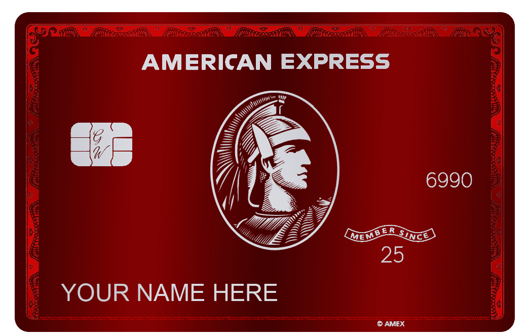 Red metal American Express card with Roman centurion design and customizable name