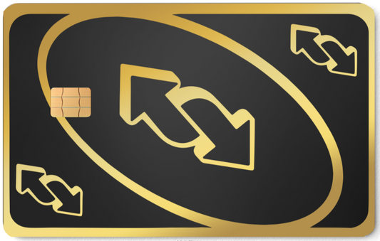 Brass metal UNO reverse card with gold accents and chip design, luxury game card