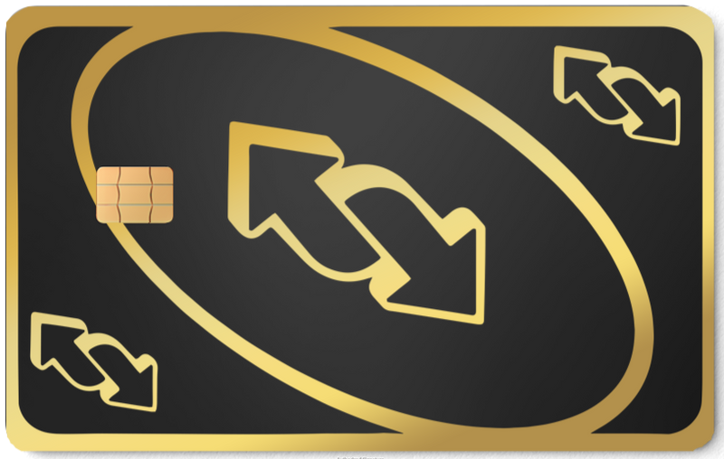 Brass metal UNO reverse card with gold accents and chip design, luxury game card