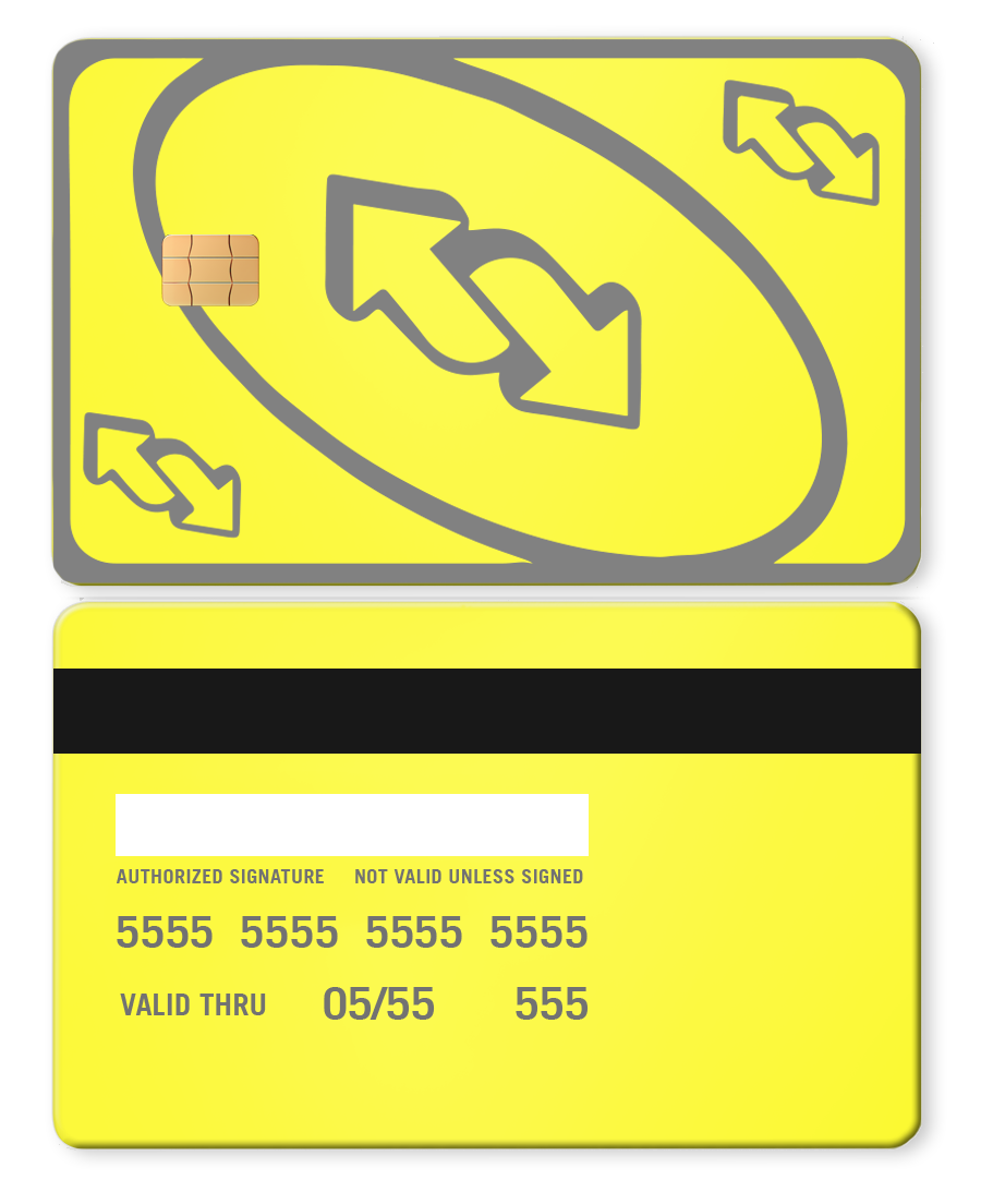 Metal UNO reverse card in neo lime color with chip and card details, novelty design