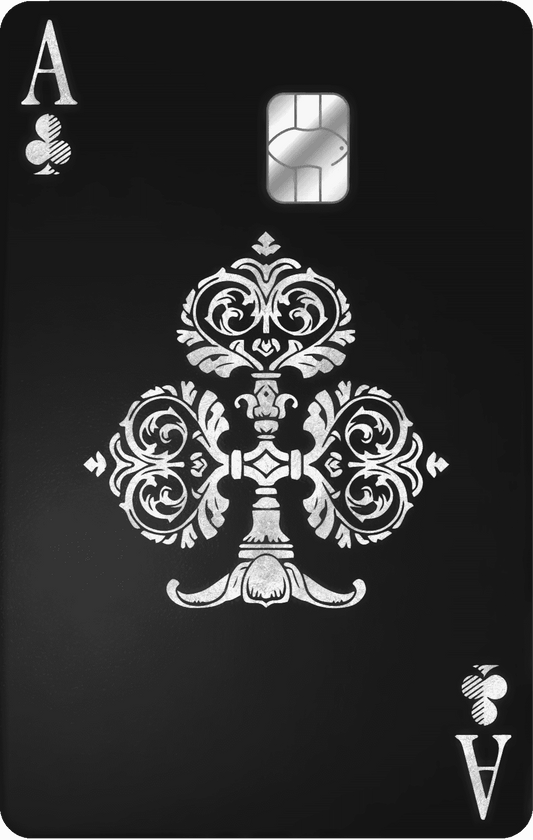 Ace of Clubs vertical metal card with premium custom luxury design