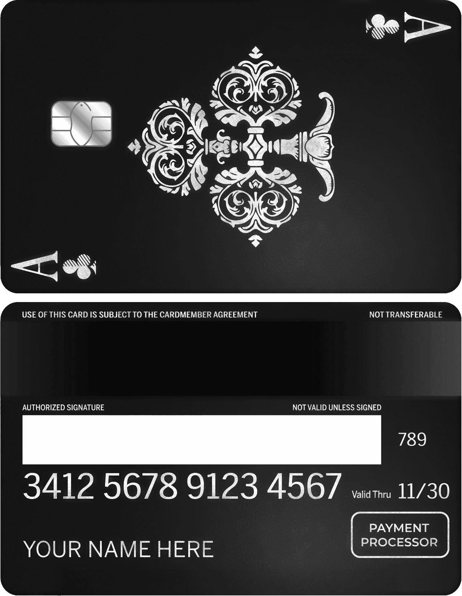 Exclusive Ace of Clubs vertical metal card with high-end engraved artwork