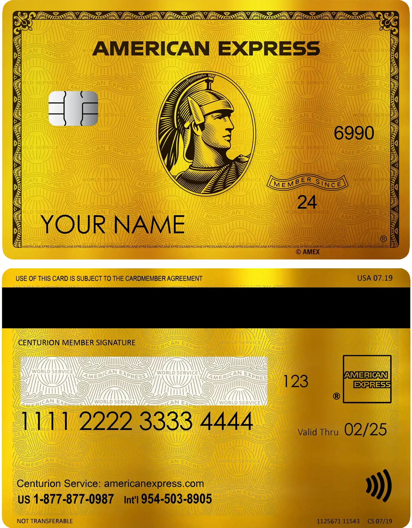 Gold American Express 24K metal card with centurion design and embossed details