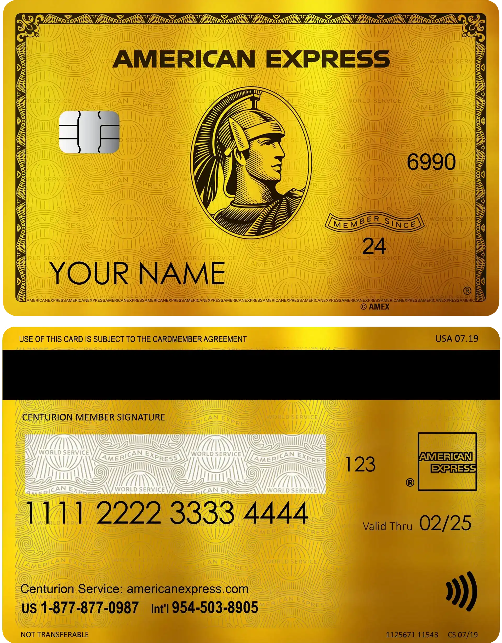 Gold American Express 24K metal card with centurion design and embossed details