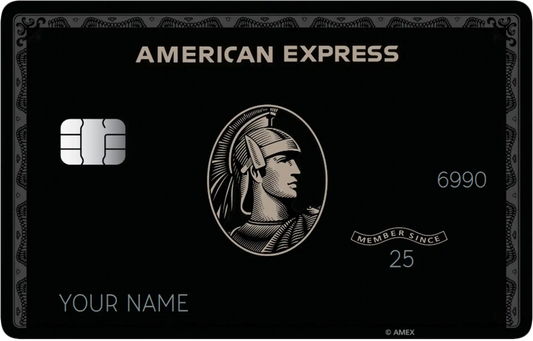 Black metal American Express card with chip, centurion logo, and silver details