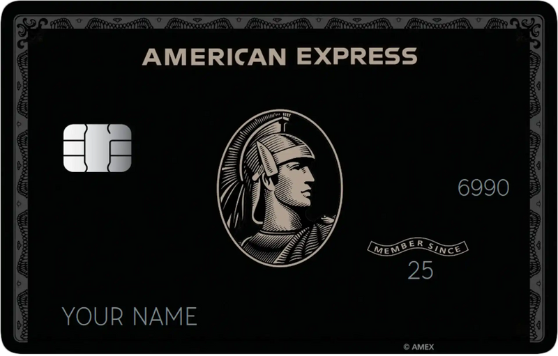 Black metal American Express card with chip, centurion logo, and silver details