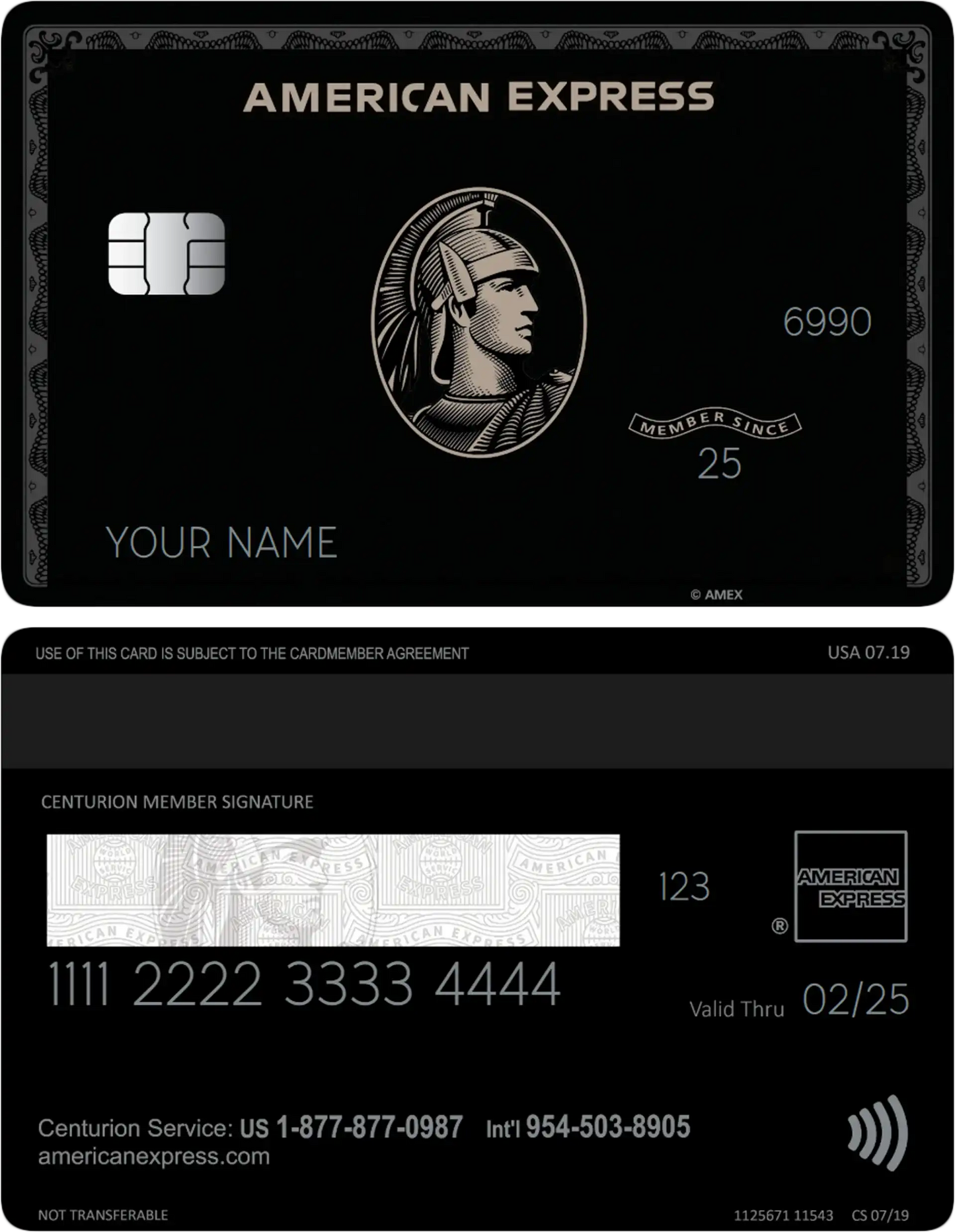Metal American Express black card with centurion design, chip, and engraved details