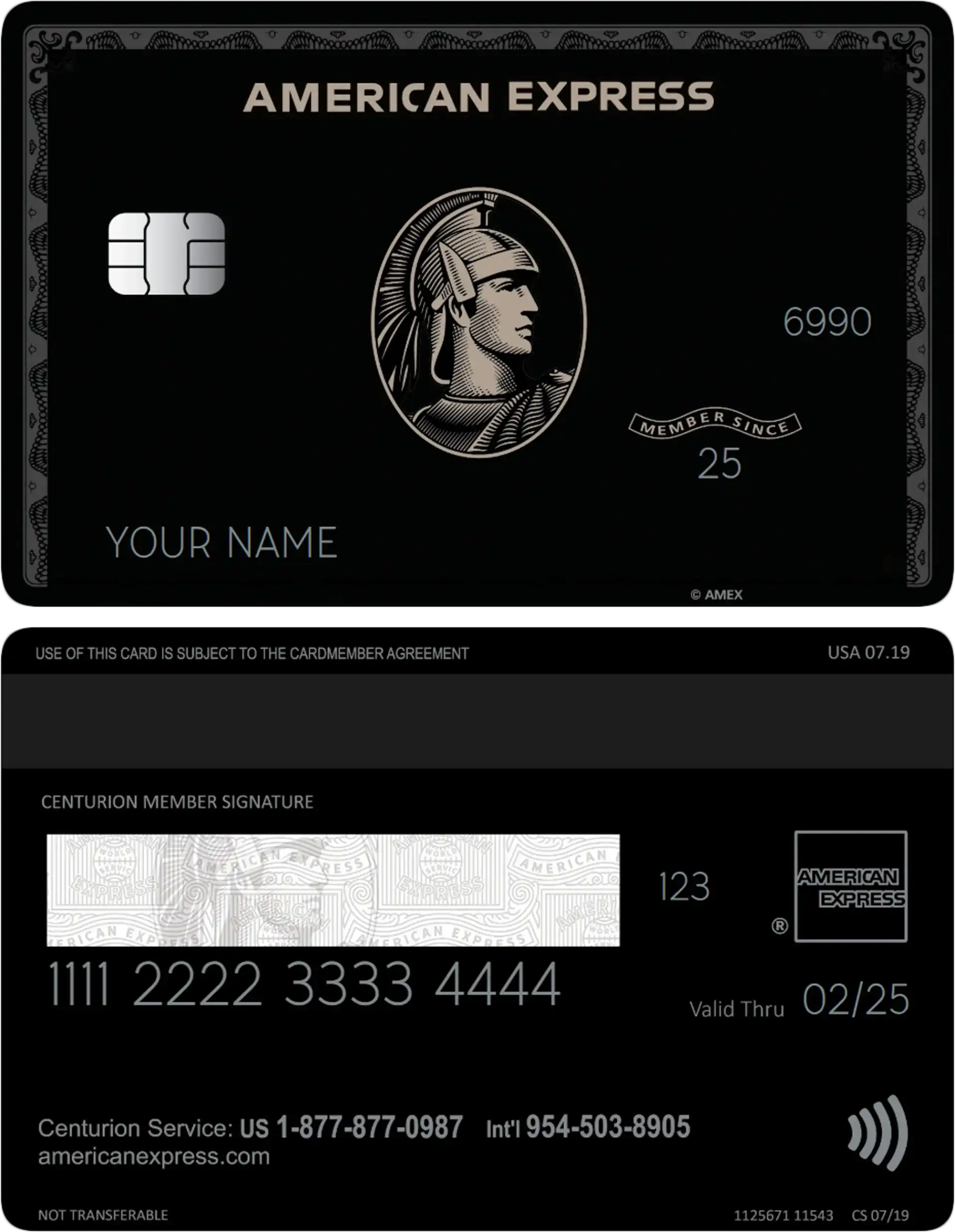Metal American Express black card with centurion design, chip, and engraved details