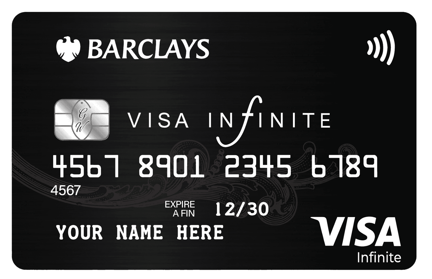 Barclays Visa Infinite black metal credit card with chip and contactless symbol