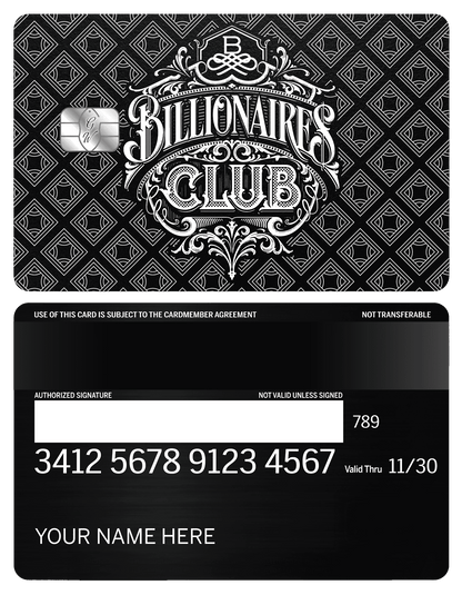 Exclusive Billionaires Club metal card featuring sophisticated luxury styling