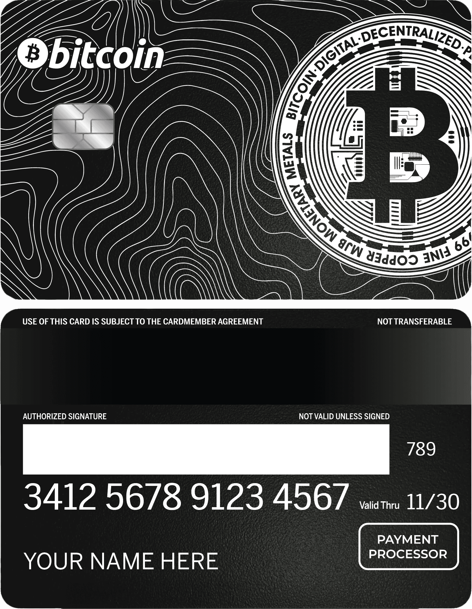 Exclusive Bitcoin Enthusiast metal card with high-end engraved crypto design