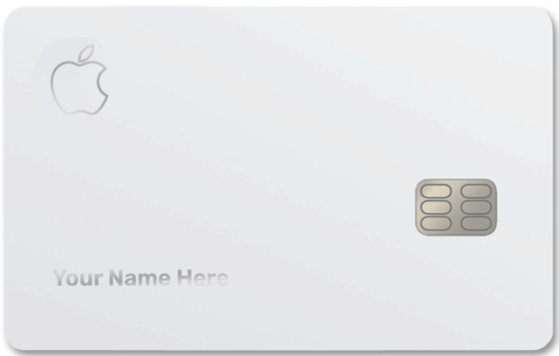 White metal card with Apple logo, chip, and customizable name, luxury metal card design