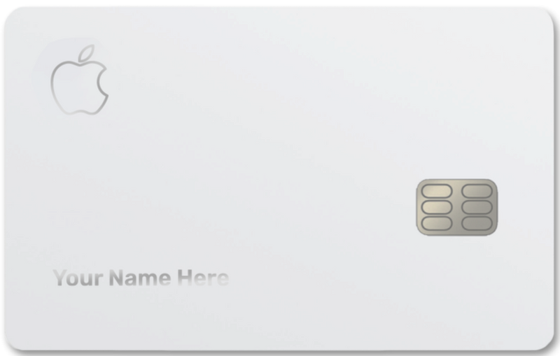 White metal card with Apple logo, chip, and customizable name, luxury metal card design