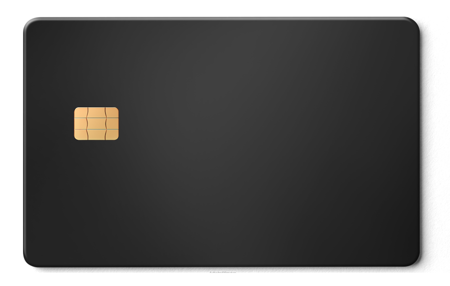 Black metal card with gold chip on white background