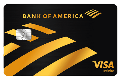 Metal Bank of America Visa Infinite card with gold accents on black background