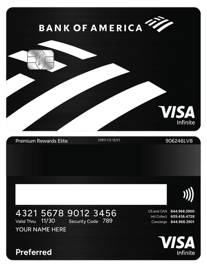 Metal Bank of America black credit card with Visa Infinite branding, front and back view