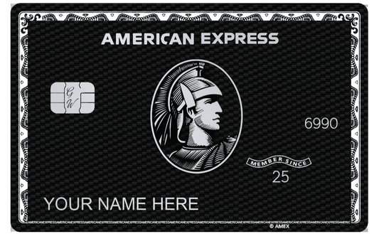 Custom metal American Express-style card with carbon fiber texture and silver details