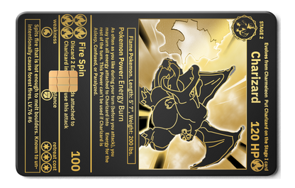 Charizard metal card with premium luxury design, vibrant color variation, and high-end metal card craftsmanship for international collectors
