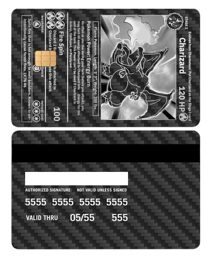 High-end Charizard metal card with modern metal card styling and vibrant custom color variations