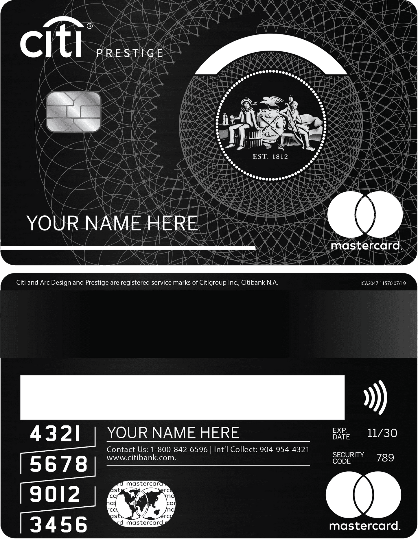 Exclusive Citi metal card with sophisticated corporate engraving
