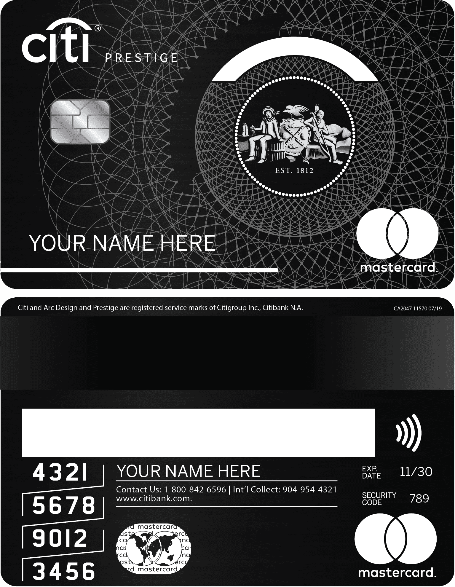 Exclusive Citi metal card with sophisticated corporate engraving