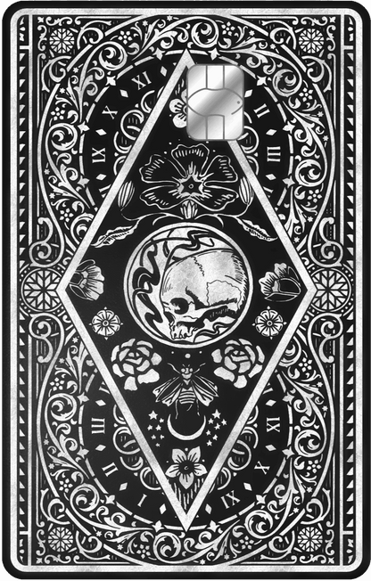 Luxury Clock of Death vertical metal card featuring detailed artistic engraving