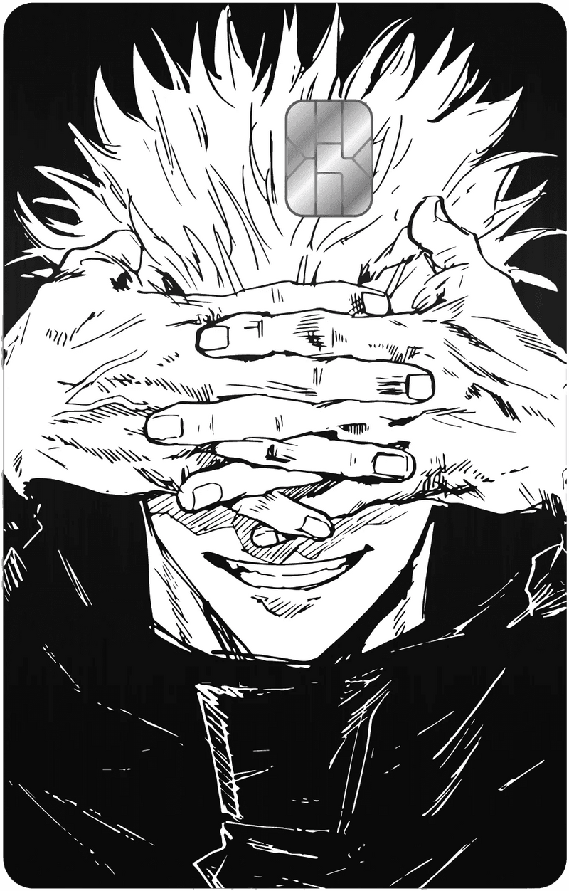 Black and white anime design metal card featuring a character covering their eyes with hands