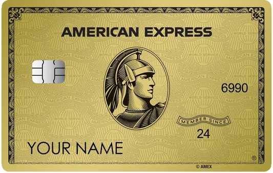 Gold metal American Express card with embossed chip and centurion design