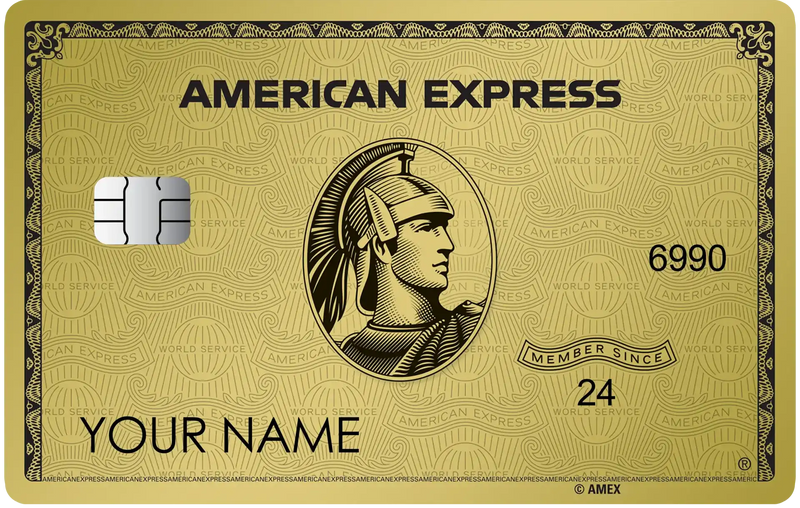 Gold metal American Express card with embossed chip and centurion design