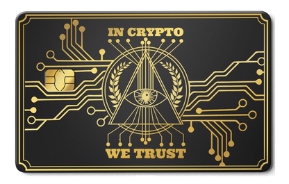 In Crypto We Trust metal card with premium luxury design, engraved metal card styling, and international cryptocurrency appeal