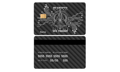 High-end In Crypto We Trust metal card with engraved metal card detailing and luxury global design