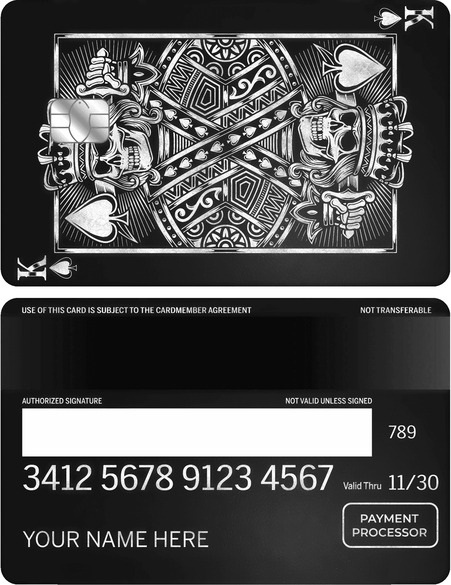 Exclusive King of Spades vertical metal card with premium engraved artwork