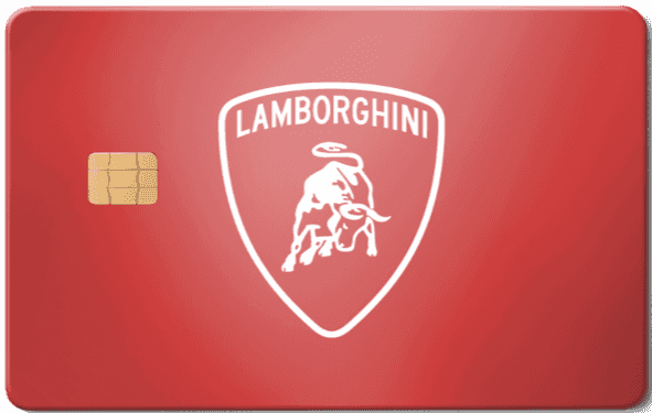 High-end Lamborghini metal card designed for premium international car enthusiasts, Red metal card with Lamborghini logo and EMV chip