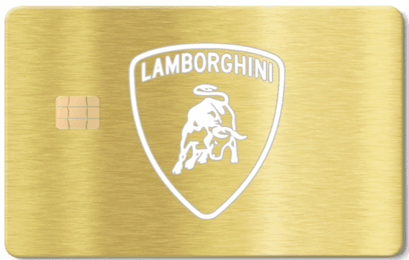 Brushed gold metal card with Lamborghini logo and embedded chip