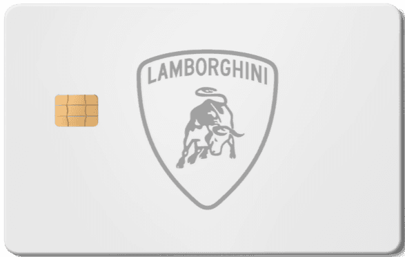 White metal card with Lamborghini logo and gold chip