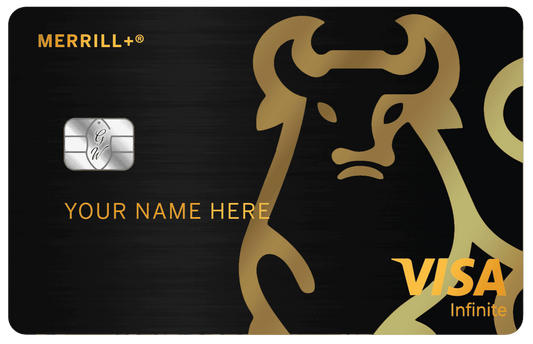 Premium Merrill+ metal card with sleek luxury financial design