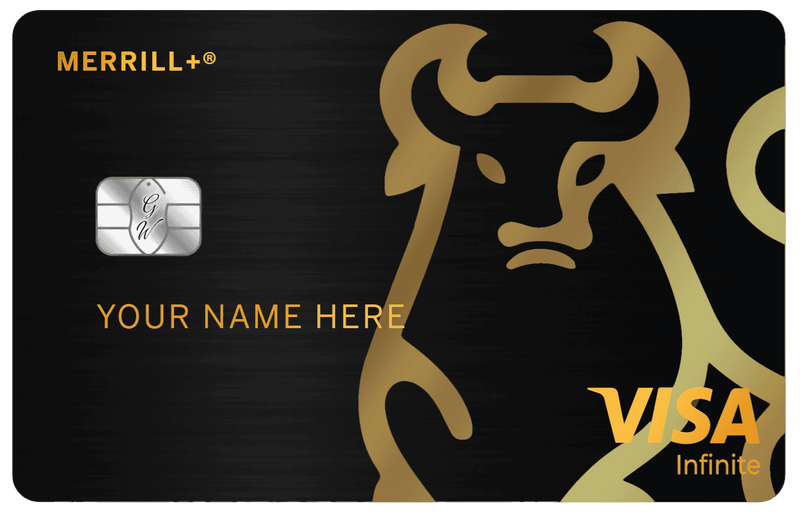 Premium Merrill+ metal card with sleek luxury financial design