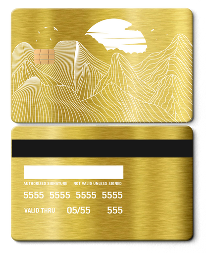 Collector showcase of Mountain Line metal cards, high-end luxury custom metal cards worldwide