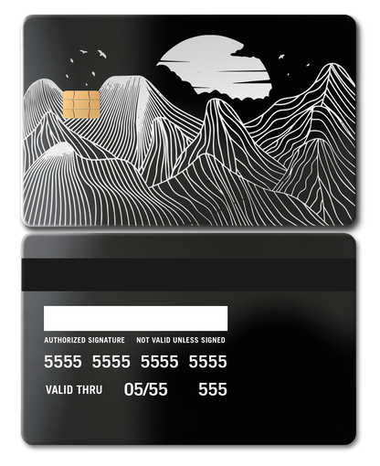 Mountain Line metal cards with intricate engraved artwork, premium custom metal cards for international collectors