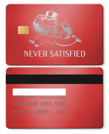 Collector showcase of Never Satisfied metal card, high-end luxury custom metal card worldwide